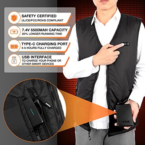 ARRIS Heated Vest Size Adjustable 7.4V Battery Electric Warm Vest for Hiking