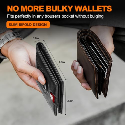 Image of Wallet for Men Slim RFID Blocking Bifold Carbon Fiber,Minimalist Small Compact Front Pocket Credit Card Holder,Thin Mens Leather Wallets Smart Security With 2 ID windows 1 Cash (Oil Wax Black)