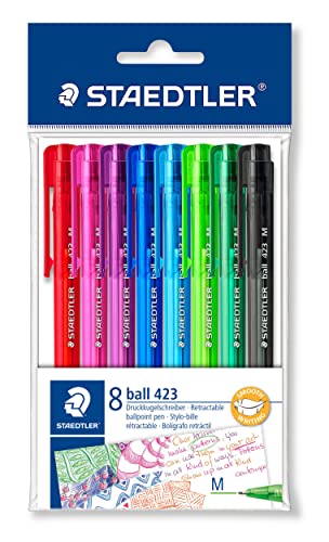 STAEDTLER Medium Retractable Rainbow Ballpoint Pens, Assorted, Pack of 8