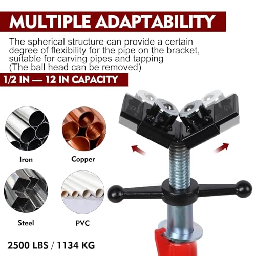 DEXSO V-Head Pipe Stand with 2-Ball Transfer, 2500lbs Folding Jack Stand, Adjustable Height 24\"-42\", Heavy Duty Pipe Jack Stand for Welding and Pipe Threading