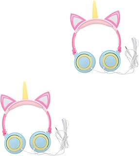 Obuyke 2 Peças Fones De Ouvido Unicórnio Meninas Fones De Ouvido Com Fio Fones De Ouvido Sobre A Orelha Fone De Ouvido De Gato Unicórnio Fone De Ouvido Criativo Fone De Ouvido Produto