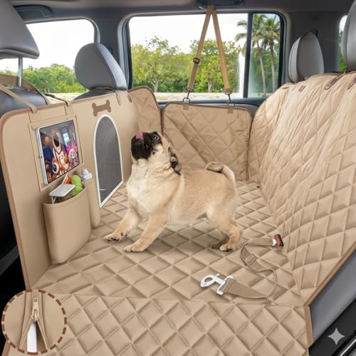 Image of Dog car seat Cover (Mesh Window Hatchback Car seat Cover, Beige)