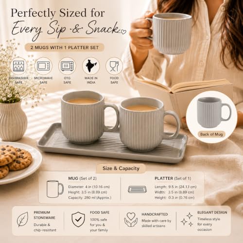 Image of miah decor Ceramic Coffee Mugs Set with Serving Platter, Handmade Stoneware