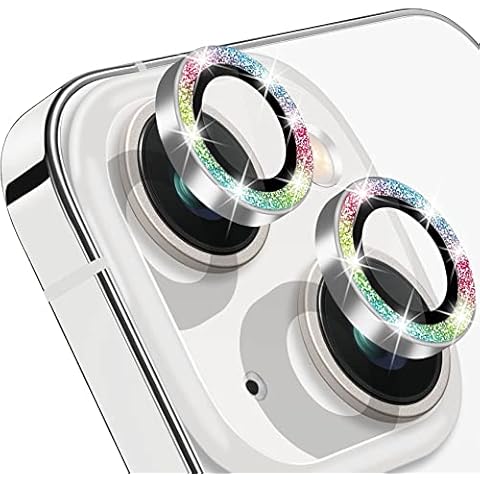 Hsefo Compatible with iPhone 14 & 14 Plus Camera Lens Protector, Bling Glitter Diamond Lens Cover 9H Tempered Glass Camera Cover Anti Scratch Shockproof Screen Protector Individual Lens Ring - 2PCS Cover
