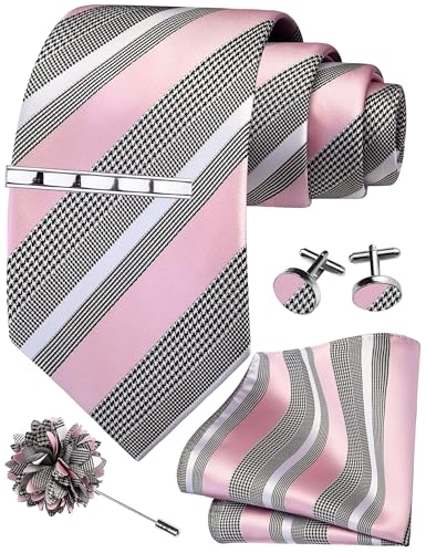Image of GUSLESON Men's 5-pc Striped Tie Gift Set - Jacquard Necktie, Pocket Square, Cufflinks, Lapel Pin, Tie Clip - Wedding Formal Gifts