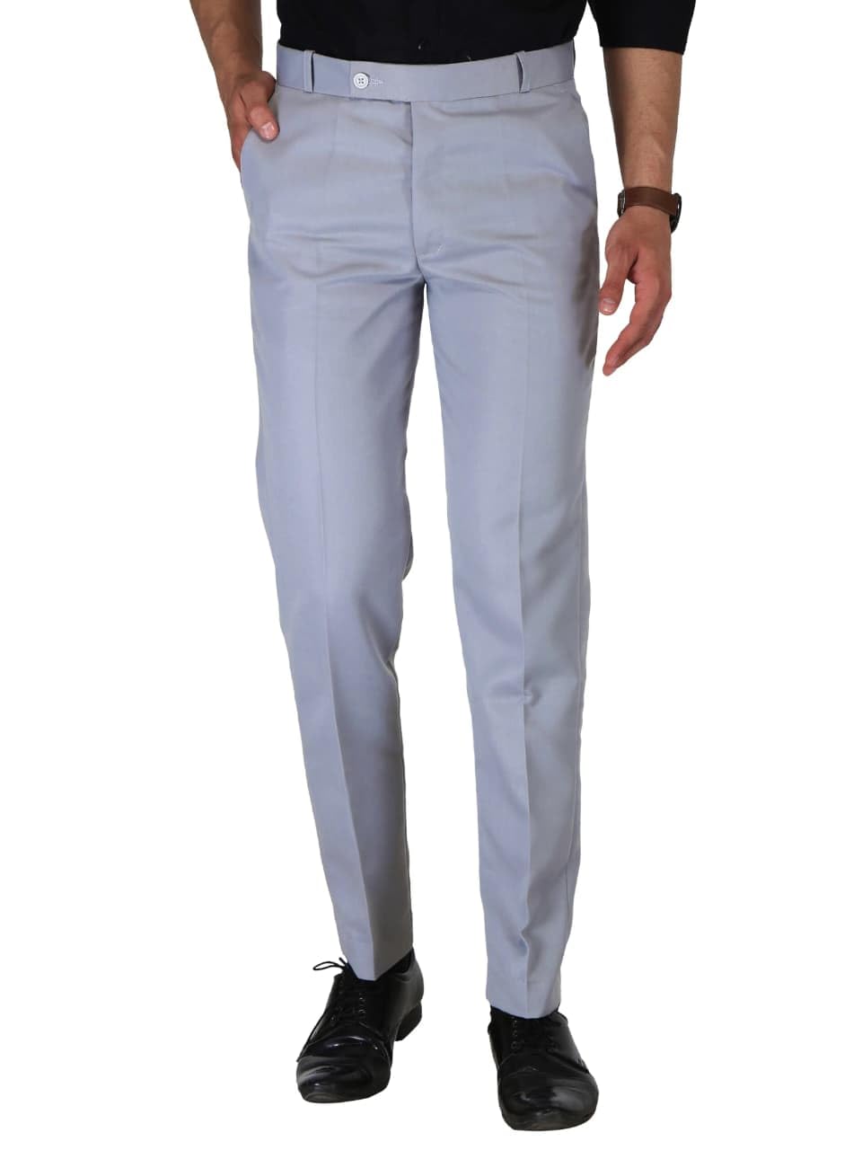 Men's Slim Fit Formal Trouser, Light Grey, Smart Office Wear Pant-picture-29