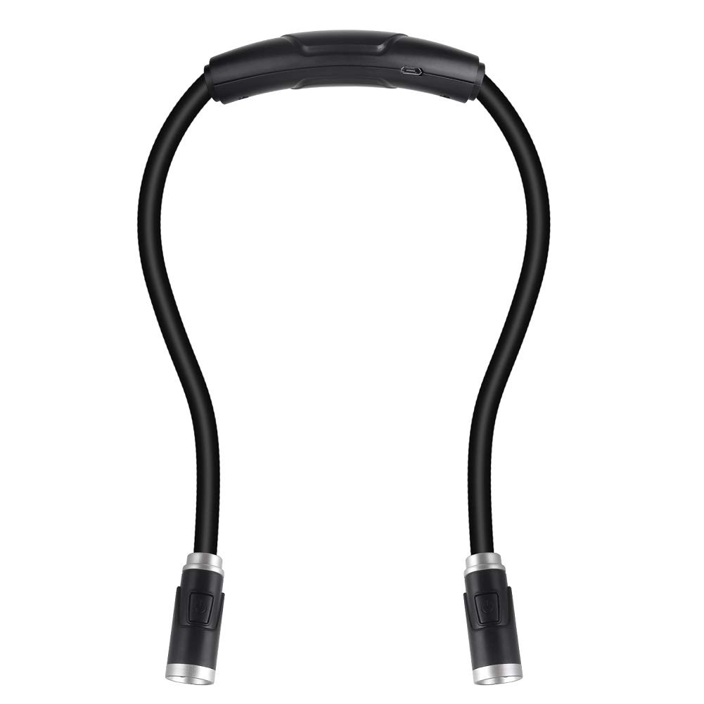 OriFiil LED Book Light, Neck Reading Lights, 3 Color Modes & Brightness Dimmable for Books in Bed at Night, Knitting, Crafting, Crochet, Car Travel, USB Rechargeable (Black)