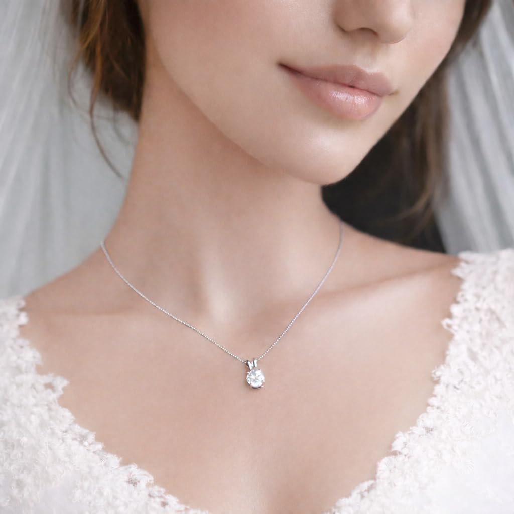 Mariell Cubic Zirconia Crystal Pendant Necklace for Women, 2 Carat 8mm CZ, for Brides, Wedding, Mother's Day Jewelry Gift - Image 2