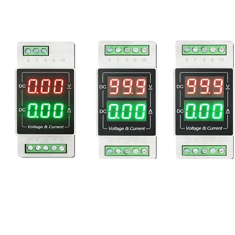 YB103VA DC Voltmeter Ammeter Din Rail Digital Voltage Current Meter LED Test Tool 12 Volt Amp Gauge Tester Dual Display Detector(ISO PW DC4-24V,DC50A(75mV))