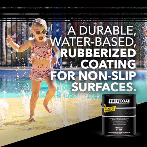 Image of Tuff Coat Medium Texture Rubberized Non-Skid Deck Coating - Textured Non-Slip Safety Surface for Pool Decks, Docks, Boat Ramps, Patios, Walkways & High-Traffic Areas (UT-201 Black 1-gallon)