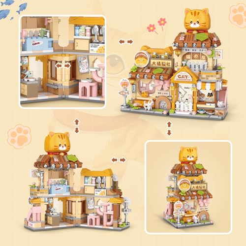 Image of Street View Cute Cat Shop Mini Building Blocks, MOC Creative Building Toys Cute Animals Building Set for Girls 6-12, Simulation Architecture Construction Toy, Gift Idea for Kids Adults (917 PCS)
