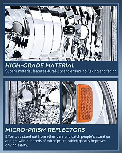 Nilight Headlights Replacement Assembly Kit Compatible With 1994 1995 1996 1997 1998 1999 2000 2001 2002 Ram 1500 2500 3500 Chrome Replacement,2 Pack,Driver And Passenger Set #TOP4