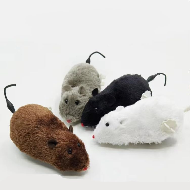 Furry Mice Cat Toy Wind Up Realistic Mouse Toys Funny Moving Pet Supplies (1Pc Random Color)