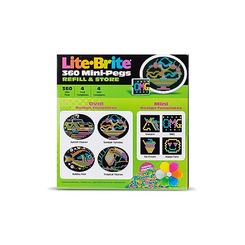 Image of Lite Brite HD Template and Peg Refill Set Plus Storage, 360 Mini-Pegs and 8 Templates