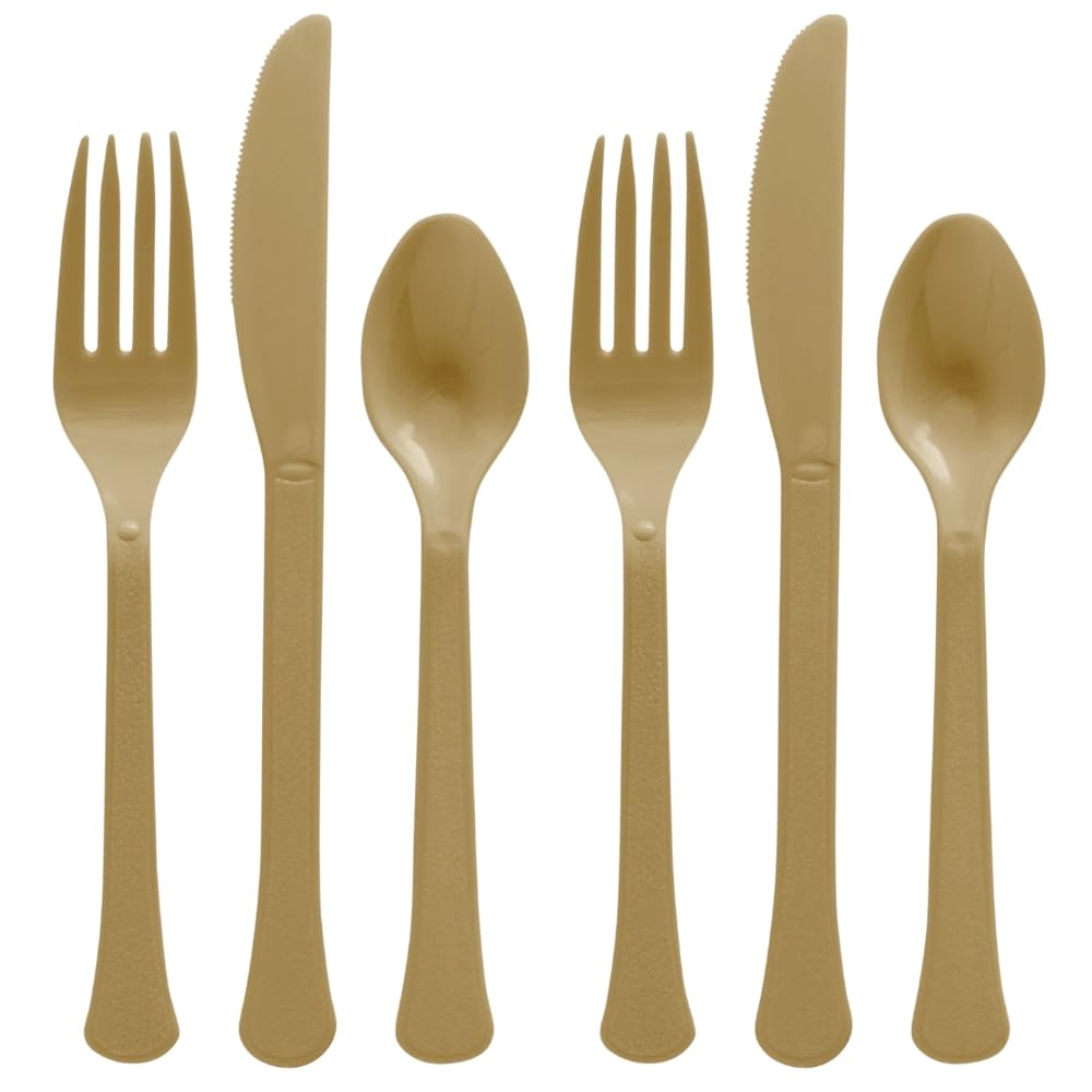 Gold Plastic Heavy Weight Assorted Cutlery Set (24 Pc.) - Durable & Elegant Utensils, Perfect for Parties, Events, and Everyday Use