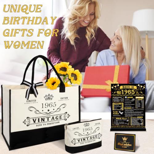 Image of 61st Birthday Gift for Women-Vintage 1965 Canvas Tote Bag,Makeup Bag,Poster