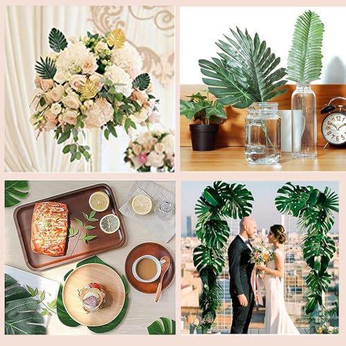 RHQFDM Artificial Palm Leaves 48 Pieces Tropical Leaves Decorations Monstera Leaves Green Palm Leaves for Hawaii Beach Theme Tropical Jungle Party Decorations (6 Sizes) - Image 4