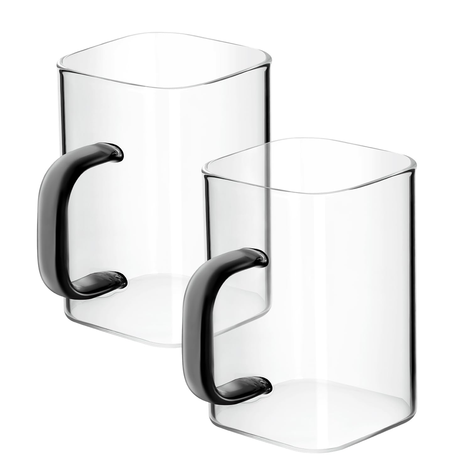 Tupalizy 8.5oz Drinking Glasses Square Glass Coffee Cups Clear Tumbler with Handle for Water Iced Coffee Tea Juice Cocktail Mixed Drinks Dessert