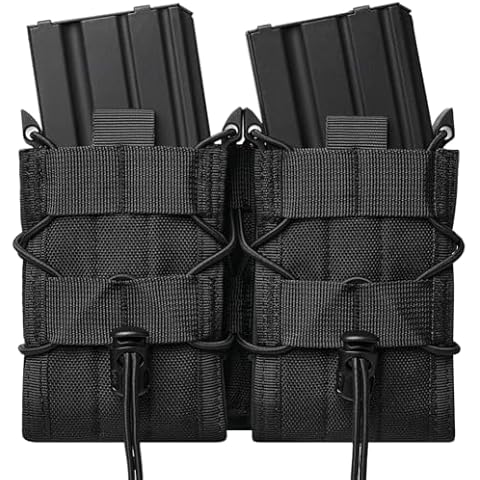 Double Rifle Mag Pouch Holster, MOLLE Mag Pouch for AR M4 M14 M16 AK Holder Tactical Mag Carrier Cover
