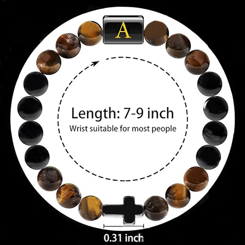 Pulsera cruz SOOWOOT para hombre con piedras de ojo de tigre miniatura 5