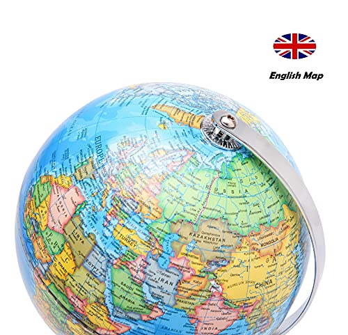 Exerz 8" World Globe Political Map - Educational Geographic Globe - Stainless Steel Arc And Base #TOP2