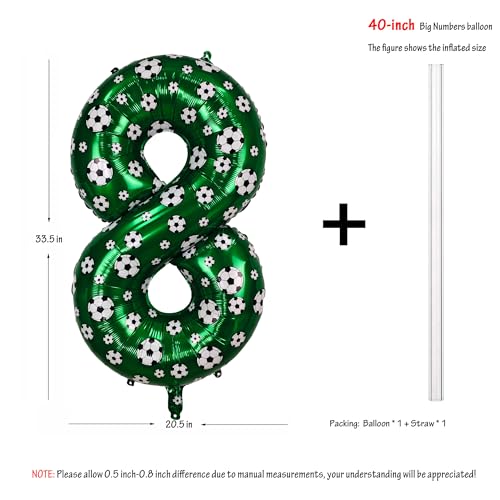Image of 40 Inch Soccer Number 8 Balloons Large Foil Balloon Number 8 Birthday Deco | World Cup Sports Soccer Theme Decoration For Soccer Party And Boy'S 8 th Birthday
