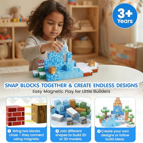 Image of Kidology 100PCS Magnetic Blocks Set for Kids | Ice Theme Magnetic Building Tiles with Magic Portal Design | STEM Learning Construction Toy for Toddlers Ages 3+ | Creative Sensory Magnet Blocks