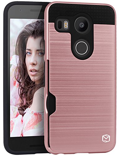 Nexus 5X Case, MP-MALL [Shock Absorbent] [Card Slot] Armor Hybrid Defender Shockproof Rugged Protective Cover Case for LG Google Nexus 5X (Rose Gold)