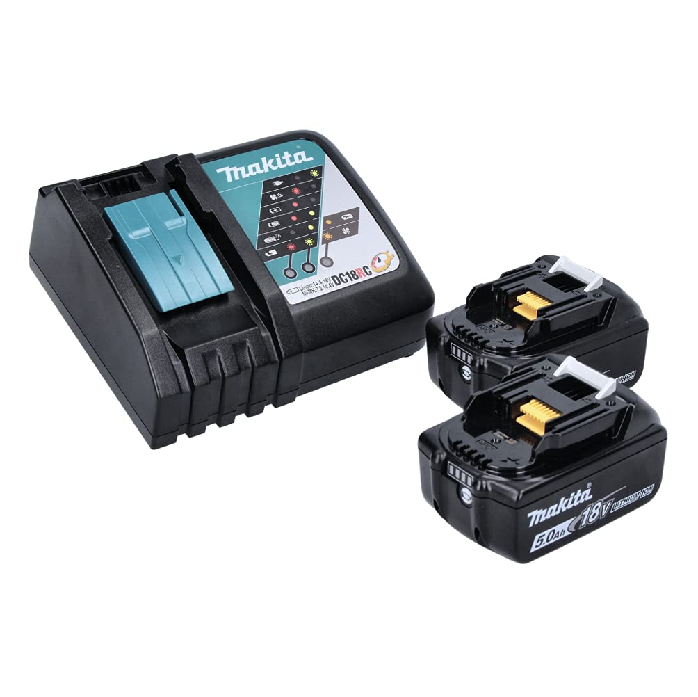 Makita DHR 241 batería de ion de litio de 18 V Taladro Percutor con alojamiento SDS-plus en Makpac + 2 x BL 1850 5,0 Ah Batería + DC 18 RC Cargador rápido