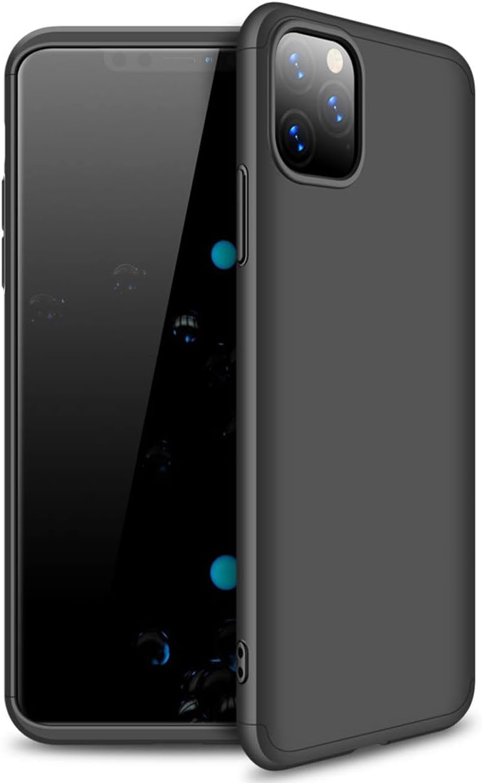ZSCHAO for iPhone 11 Pro Max 360 Case Slim Fit Thin Shockproof +Tempered Glass Screen Protector Cover Compatible with iPhone 11 Pro Max Hard Case Full Body Tough Hybrid Matte bumper skin shell Black