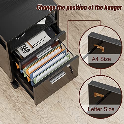 Superjare File Cabinet With Lock & Charging Station, 2 Drawers Rolling Filing Cabinet, Office File Cabinet With Wheels & Open Shelf, For Home Office, A4/Letter Size Files Under Desk - Black #TOP6