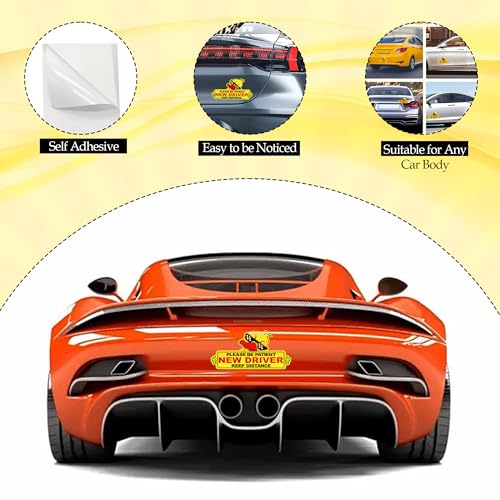 Image of GLUN Reflective inchPlease Be Patient New Driver inch Car Sticker, Funny Beginner Learner Sign Decal, Waterproof, Fade-Resistant Safety Sticker for Cars & Vehicles (Yellow)
