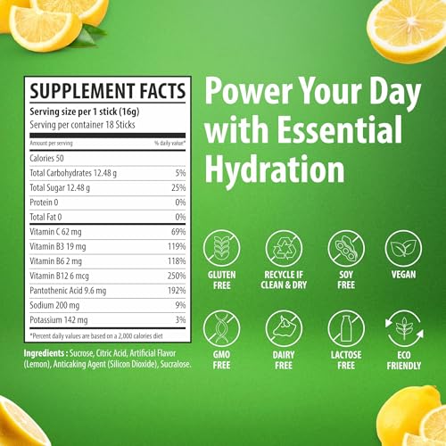 Image of Sainebio Nano Electrolyte Powder - 18 Lemon Lime Flavor Sachets | Hydration & Recovery Drink with Potassium, Vitamin C & B-Complex | Supports Energy, Electrolyte Balance & Immunity