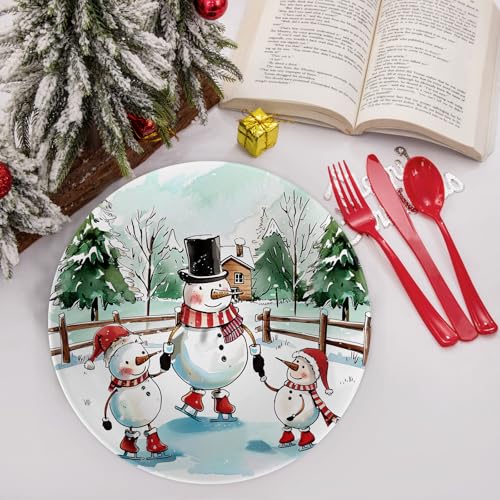 10" Christmas Melamine Plate Set – Dishwasher-Safe, Festive Round Plates with Santa, Snowman, Reindeer & Squirrel Watercolor Designs – Holiday Dinnerware for Table Decor & Parties (Set of 4) – Image 5