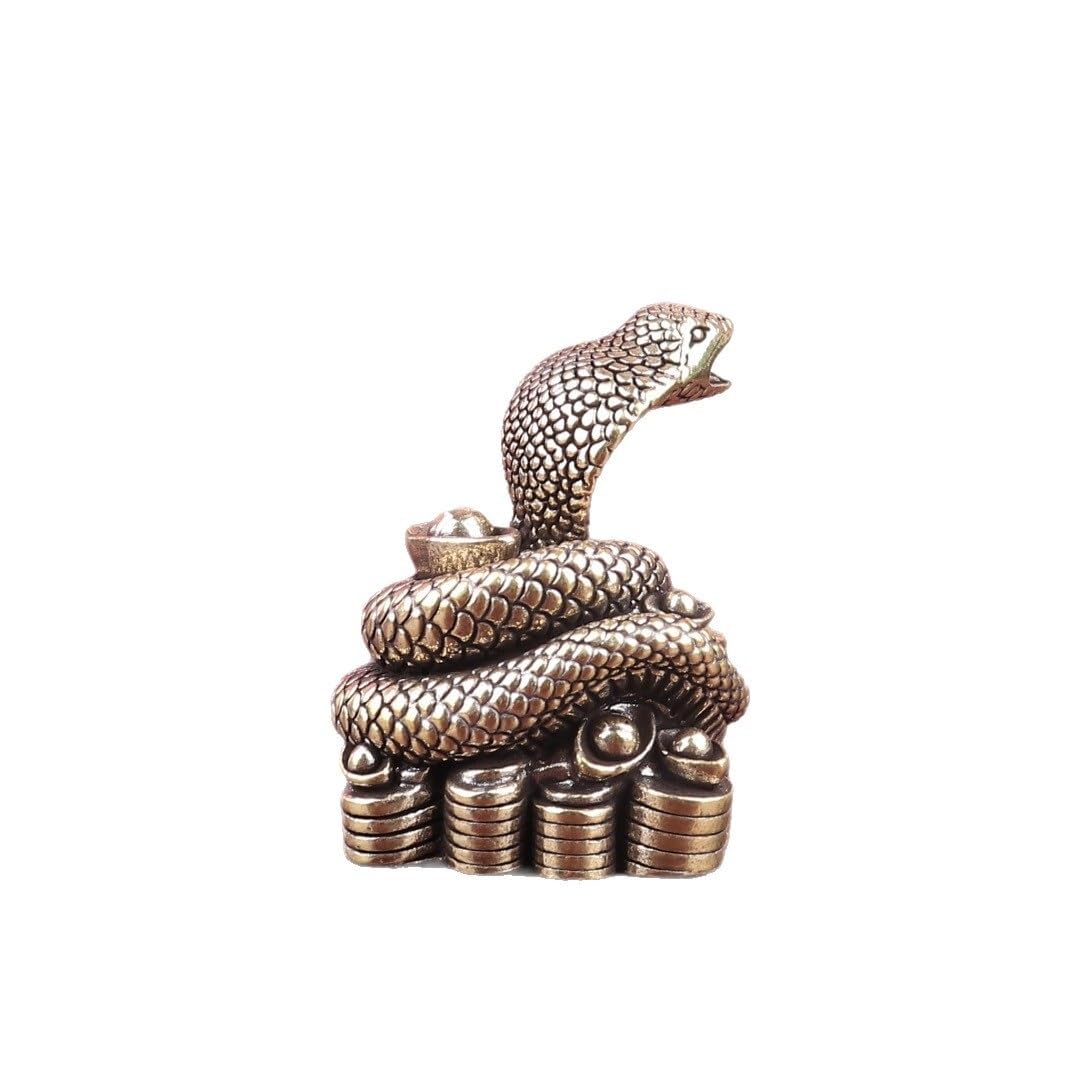 Huffa Brass Vintage Snake Zodiac Plate Home Desk Decor Tea Pet Ornament