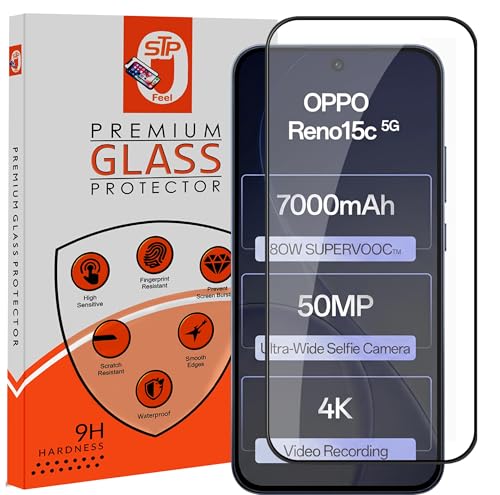 Image of STP FEEL Premium Tempered Glass Screen Protector Guard Compatible For Oppo Reno 15C 5G (6.59 Inch, Pack of 1) | Edge to Edge Coverage With Easy to installation kit