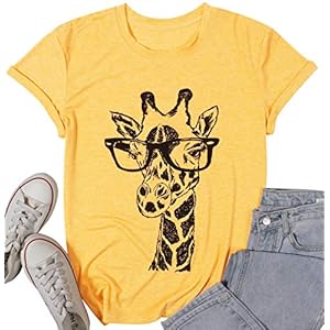 MYHALF-Womens-Fun-Animal-Graphic-Tees-Casual-Short-Sleeve-Summer-Cute-Giraffe-Printed-T-Shirt-Tops MYHALF Womens Fun Animal Graphic Tees Casual Short Sleeve Summer Cute Giraffe Printed T-Shirt Tops Yellow