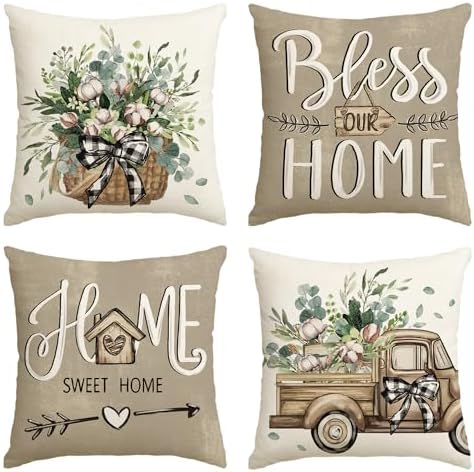 AVOIN colorlife Bless Our Home Farmhouse Eucalyptus Leaves Throw ...