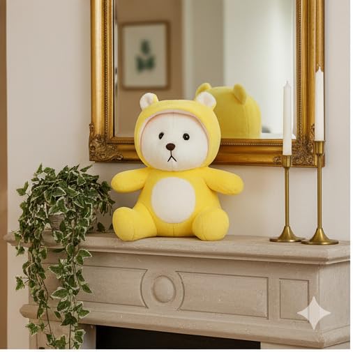 Image of Storescent Hooded Teddy Bear Plush Toy | Soft & Cute Stuffed Animal Toy for Hugging for Kids & Loved Ones - Yellow 45cm
