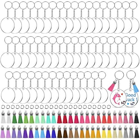 Acrylic Blank Keychains, Shynek 200 Pcs Clear Keychain Blanks for Vinyl with 50 Pcs Acrylic Blanks, 50 Pcs Keychain Tassels, 50 Pcs Key Rings with Chain and 50 Pcs Jump Rings… Cover