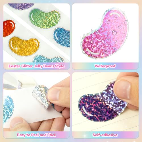 Image of Glitter Jelly Bean Sticker - 1000 Pcs Candy Sparkle Glitter Waterproof Vinyl Reusable Laptop Stickers Coloring Book Scrapbook Water Bottle Page Activity Pad Birthday Party Favors Skateboard