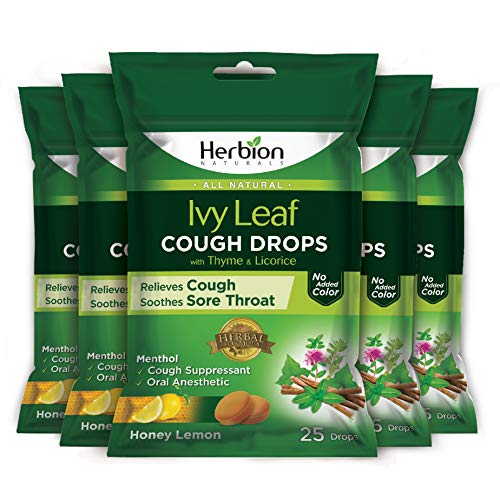 Herbion Naturals Cough Drops with Ivy Leaf, Thyme & Licorice Extracts â€“ 25 Ct â€“â€¯Oral Anestheticâ€¯- Relieves Cough - Soothes Sore Throat - for Adults & Children (Pack of 5) (125 Lozenges)