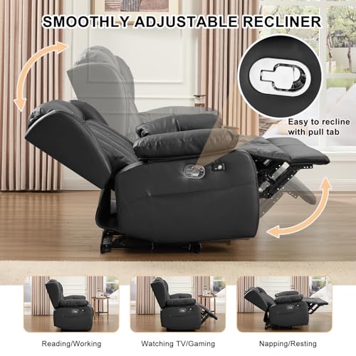 Image of Loveseat Recliner Sofa, RV Recliner Couch, Manual Reclining Loveseat with Console for Living Room, Home Theater Seating with AC /USB C /USB LED Light Drawer (Black,Loveseat with Console)