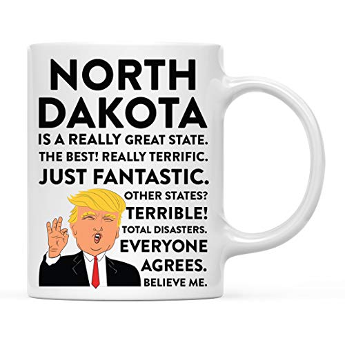 Andaz Press Funny President Donald Trump 11oz. Coffee Mug Gift, North Dakota is a Really Great State, 1-Pack, Long Distance College Going Away Study Abroad Birthday Christmas Gifts