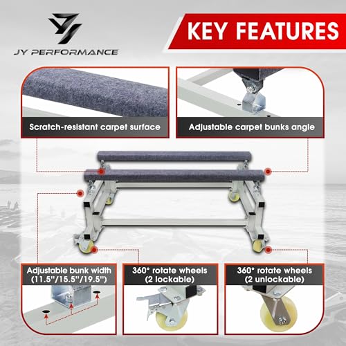 JY PERFORMANCE Watercraft PWC Dolly Boat Jet Ski Stand Storage Trailer Cart Dock Slipway Cart Adjustable Bunks W/ 4 Casters and 2 Brakes Carpeted to Prevent Scratch 1000lb Capacity