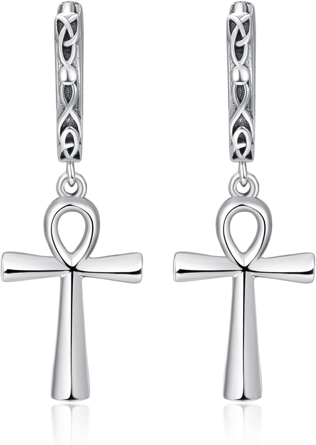 KINGWHYTE Ankh Earrings 925 Sterling Silver Celtic Dangle Drop Earring Egyptian Ankh Earrings for Men Women