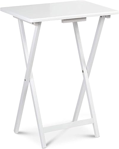 Miniatura 71 de PJ Wood Mesa rectangular plegable portátil para servir aperitivos, construcción de madera maciza con acabado natural (juego de 4 piezas)