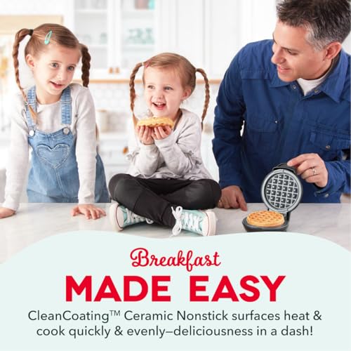 Image of Dash Mini Waffle Maker with Ceramic Nonstick Cooking Surface, 4 Inch Small Waffle Iron, Single Serve, Easy to Clean, Compact Breakfast Maker for Kids & Families, Black