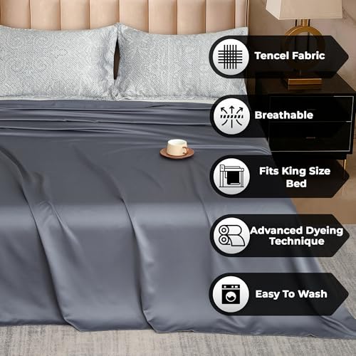 Image of Story@Home Luxe King Size Satin Silk Bedsheet with 2 Pillow Covers | 400 TC Satin Cotton Flat Bedsheet (270 x 270 cm) | Bridal Bedsheet Set for Wedding - Arctic Azure-Gift Packaging