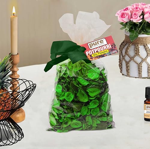 Image of Pure Source india Unscented Dried Flowers Leaves Potpourri Gift Bag for Home Decoration Room Office Bathroom Vase Fillers (50 GM Potpourri Bag Green)